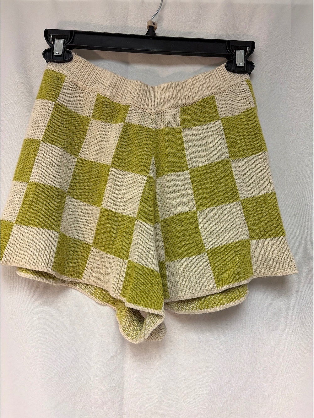 Lane201 Women's Knit Checkerboard Shorts in Cream and Green, Size Small